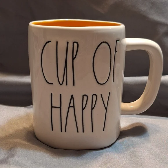 Rae Dunn White and Orange "Cup Of Happy" Collectible Coffee Mug - Picture 2 of 7